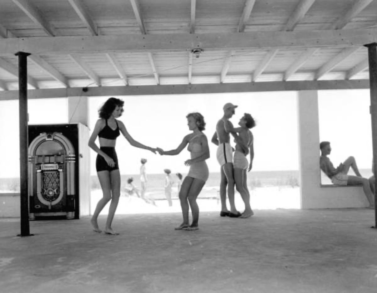 Young People Dancing in Outdoor Shelter with Jukebox 1950