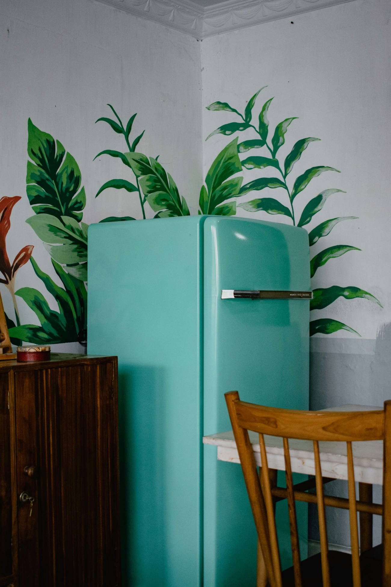Aqua Refrigerator in kitchen