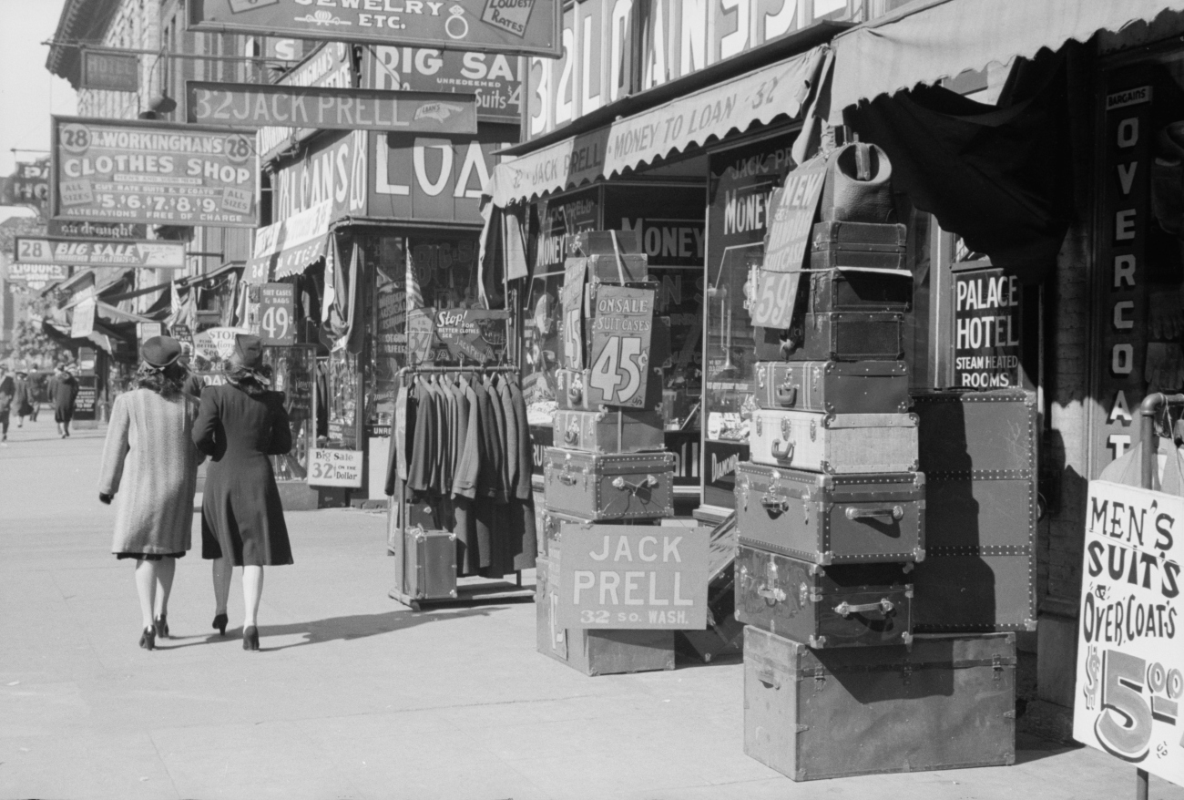 Suitcases for Sale at 1930s Pawn Shop