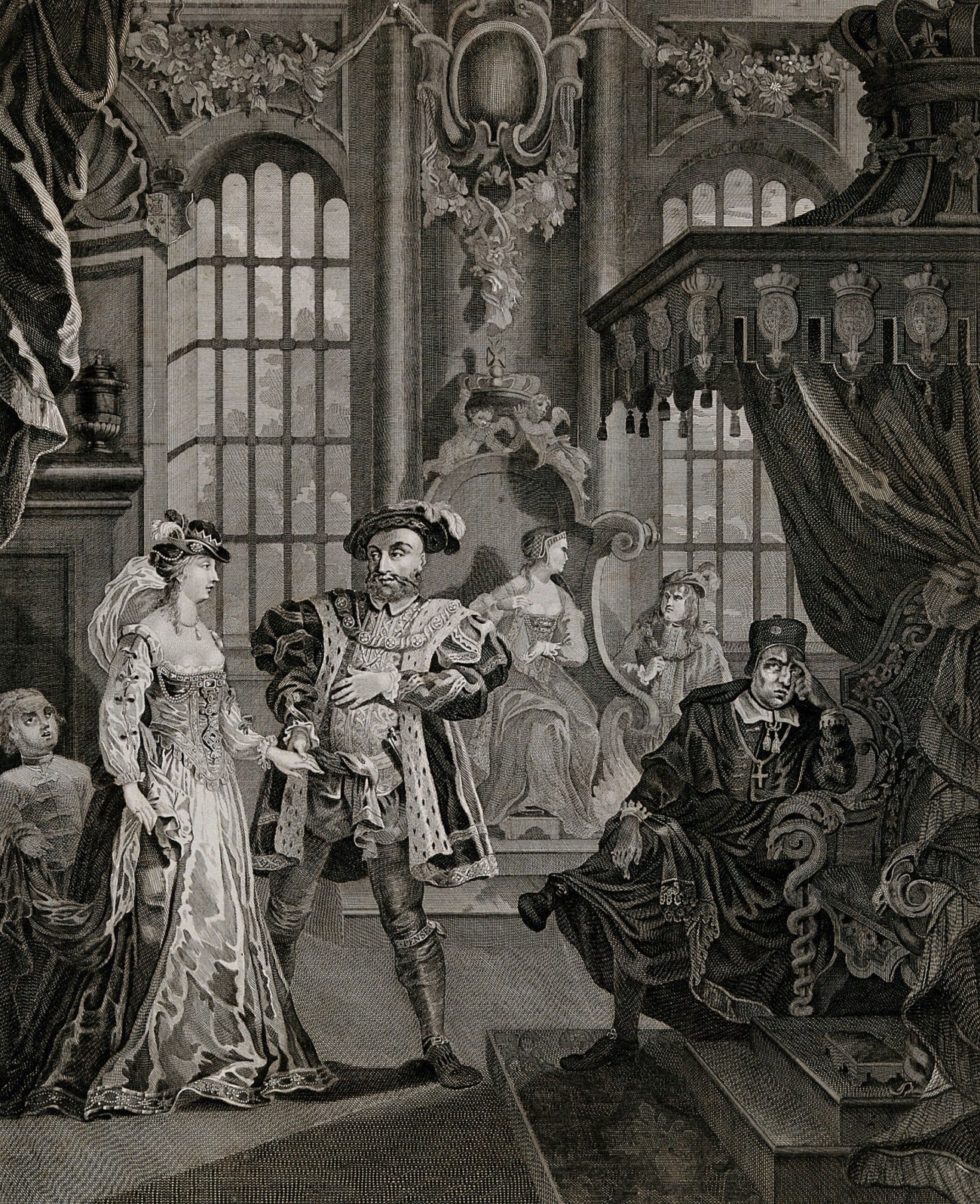 Henry VIII and Anne Boleyn in Front of Catherine of Aragon