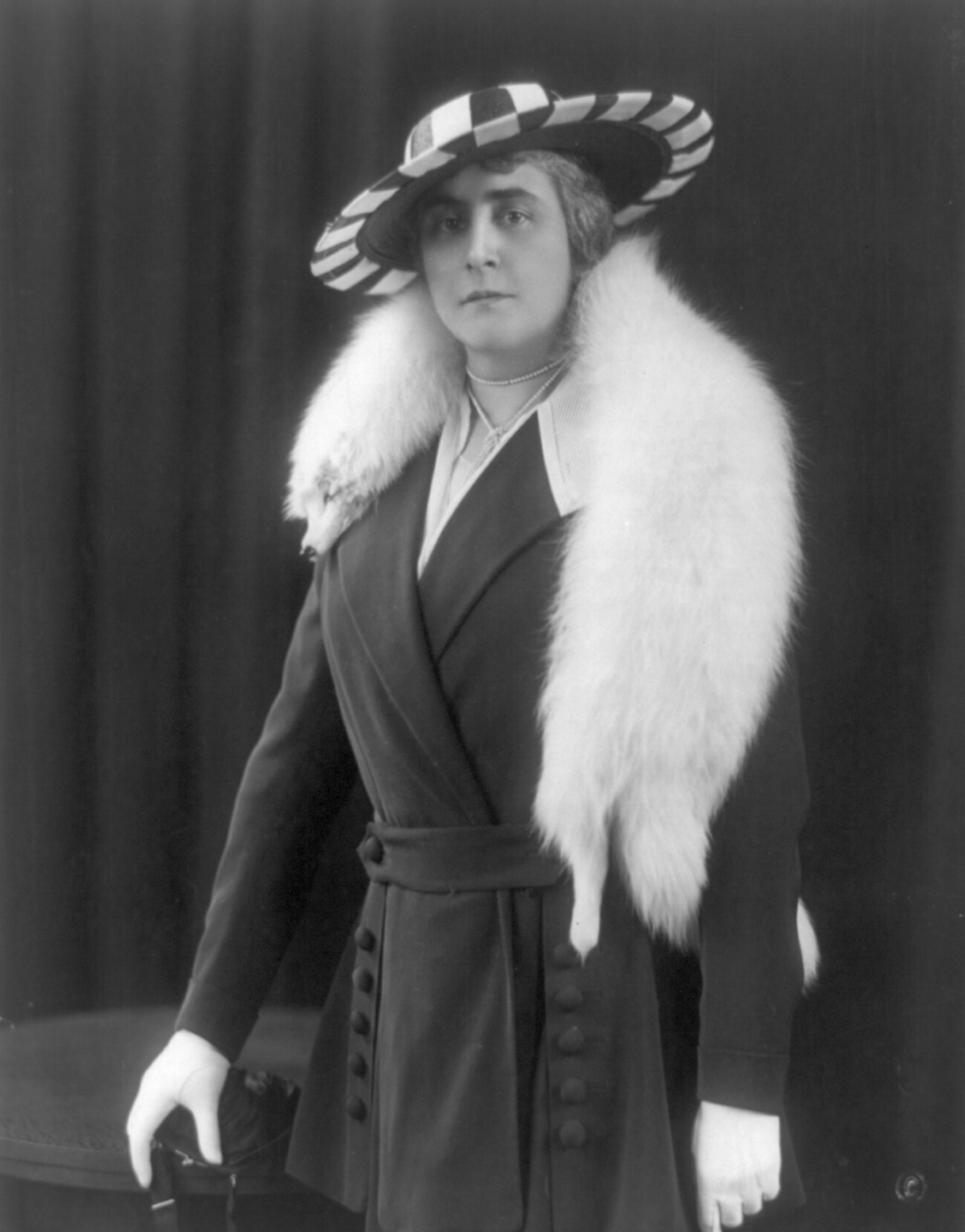 1910s Woman with Striped Hat and Fur Stole
