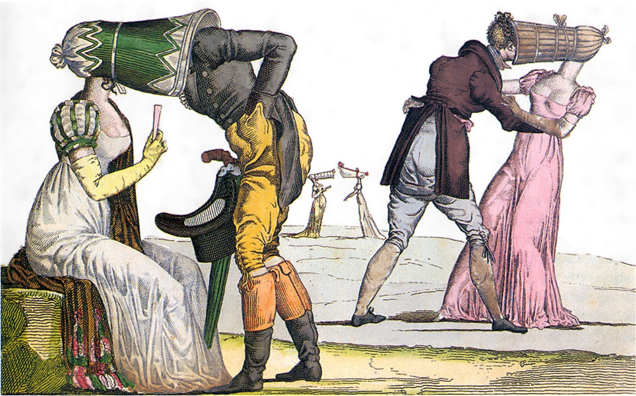 Early 1800s French Satire Cartoon Making Fun of Poke Bonnets