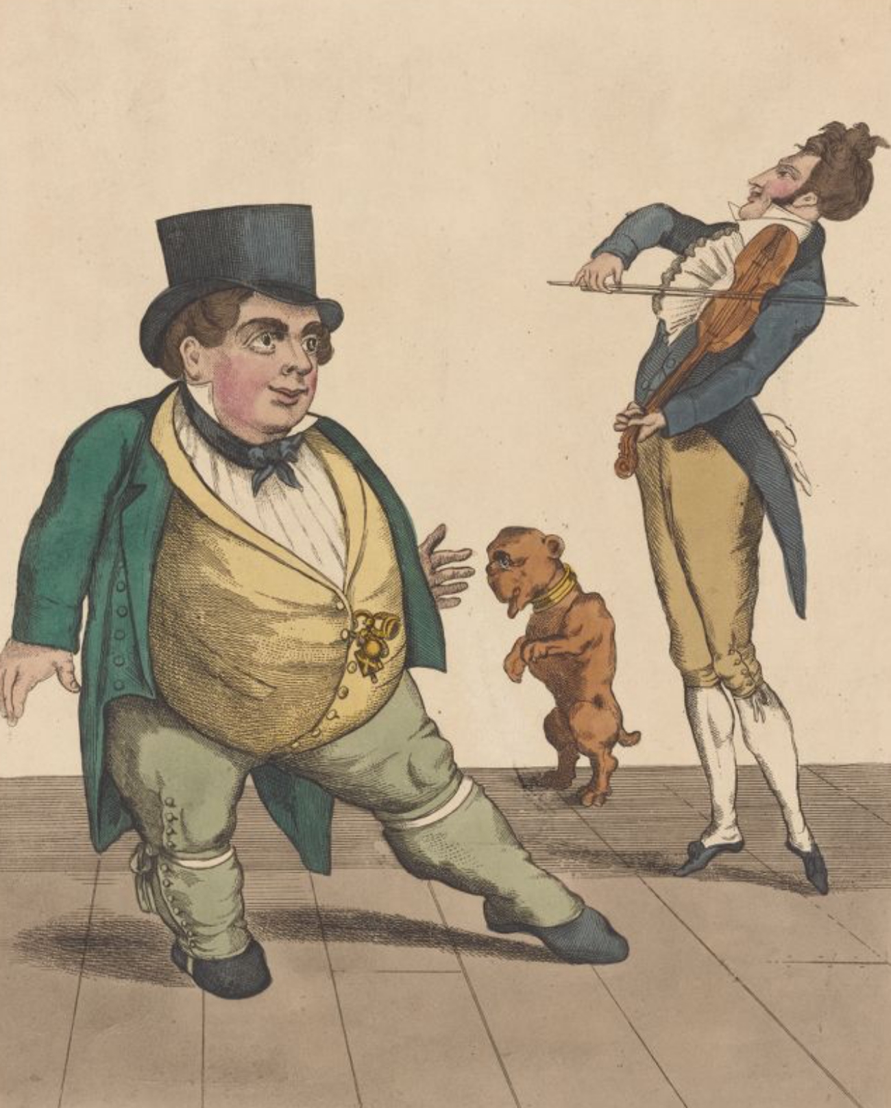 Dog and Man Dance While Fiddler Plays