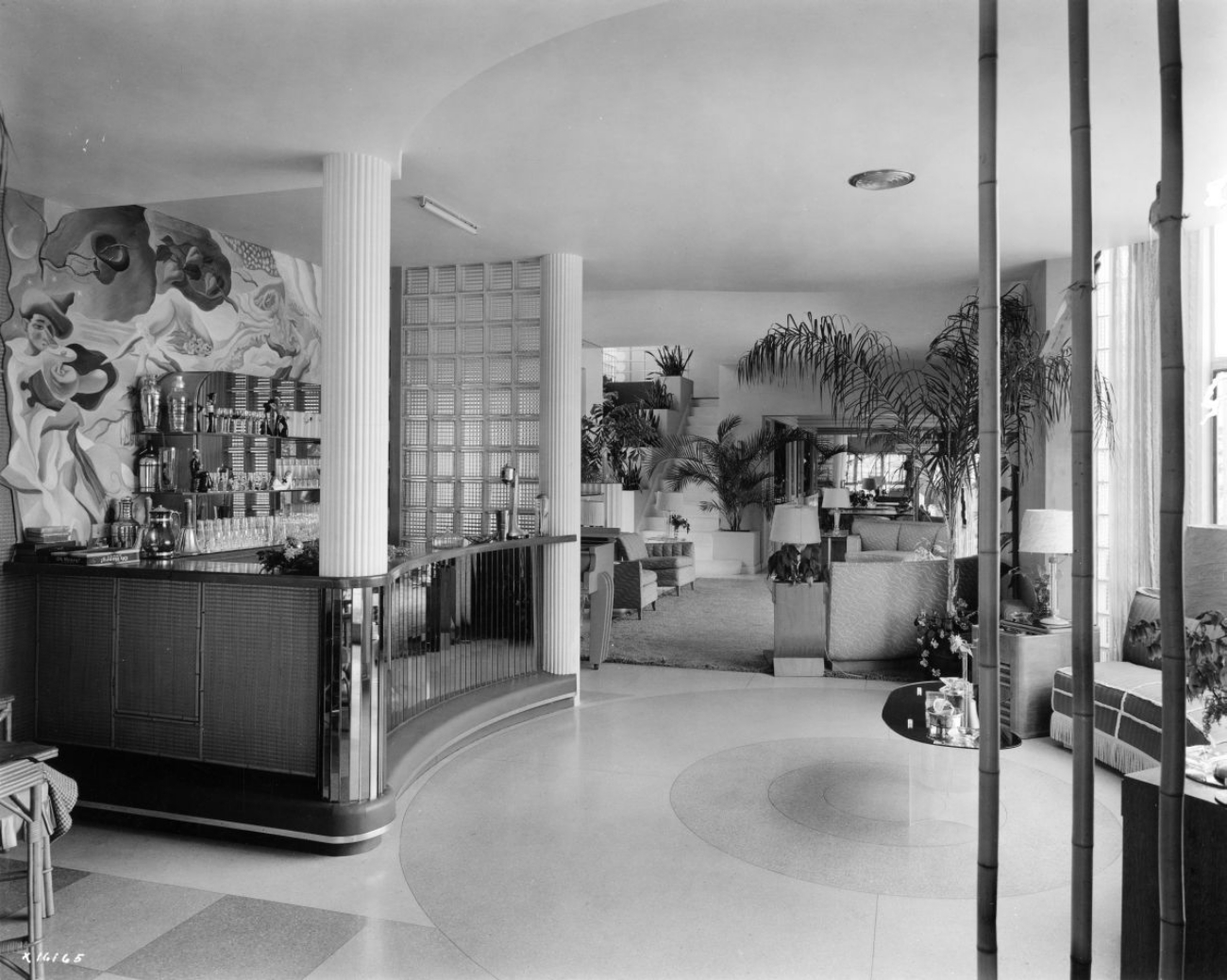 Art Deco Mural and Bar in Living Room