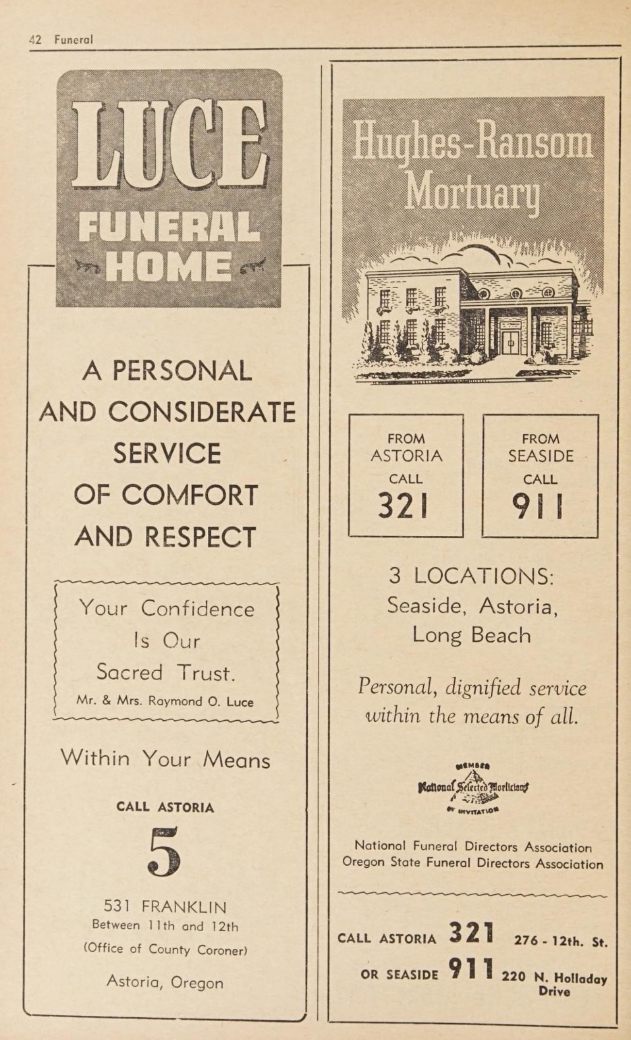 1953 Telephone Directory Mortuary 911