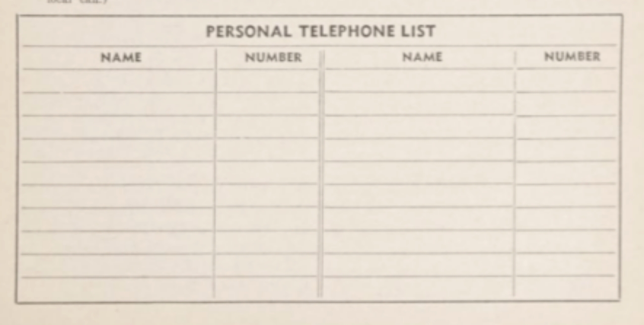 Personal Phone List 1953 Phone Book