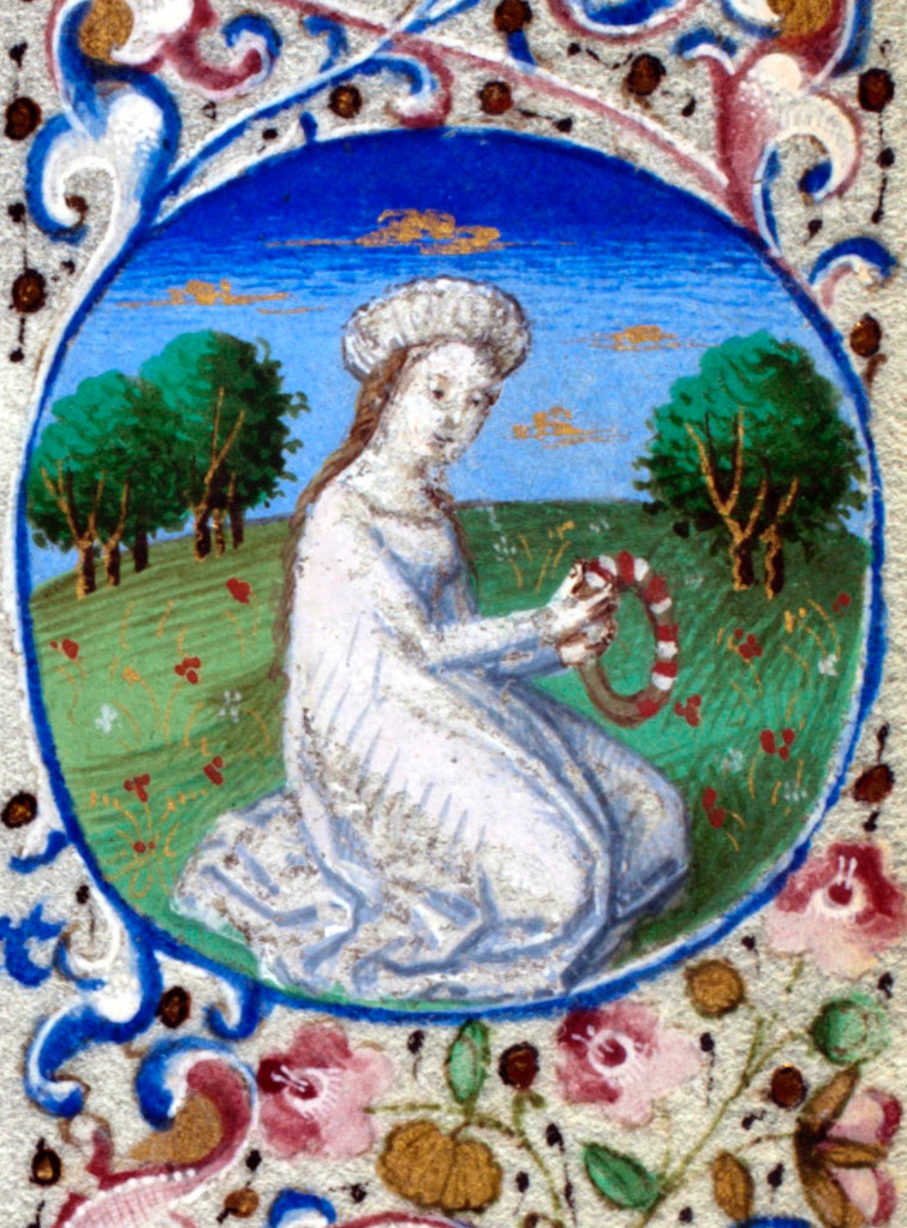 Medieval Woman Making a Wreath in Summer