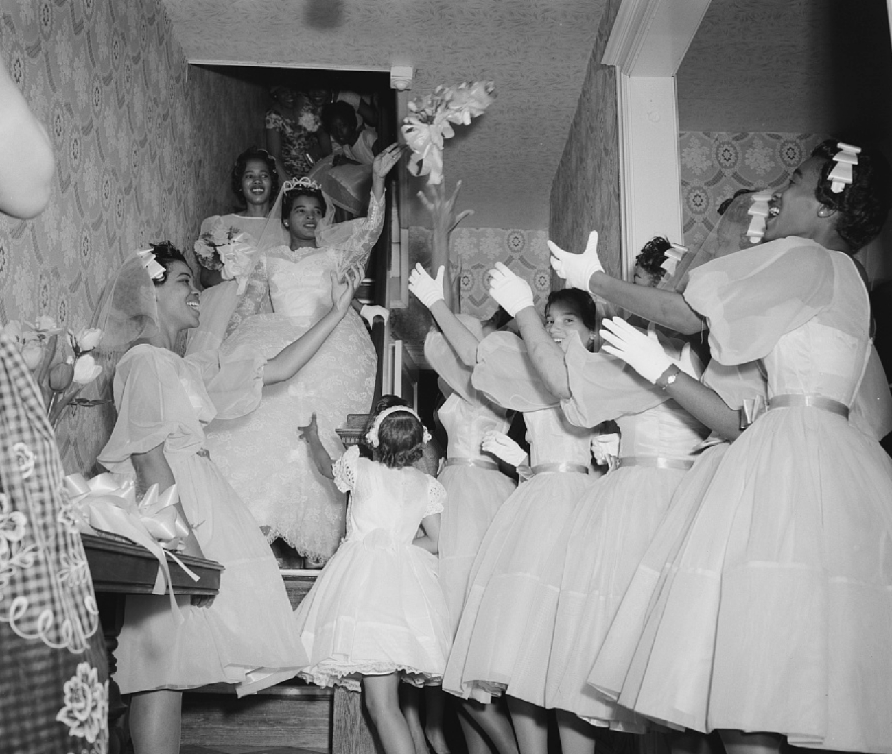 Bride Throwing the Bouquet to Her Bridesmaids 1950s