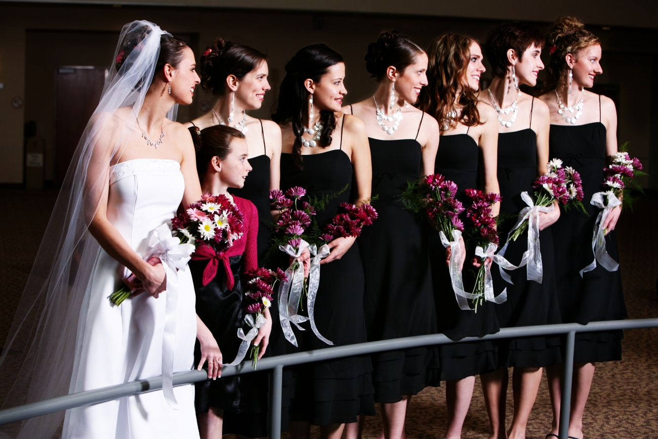 Early 2000s Wedding Photo with Bridesmaids