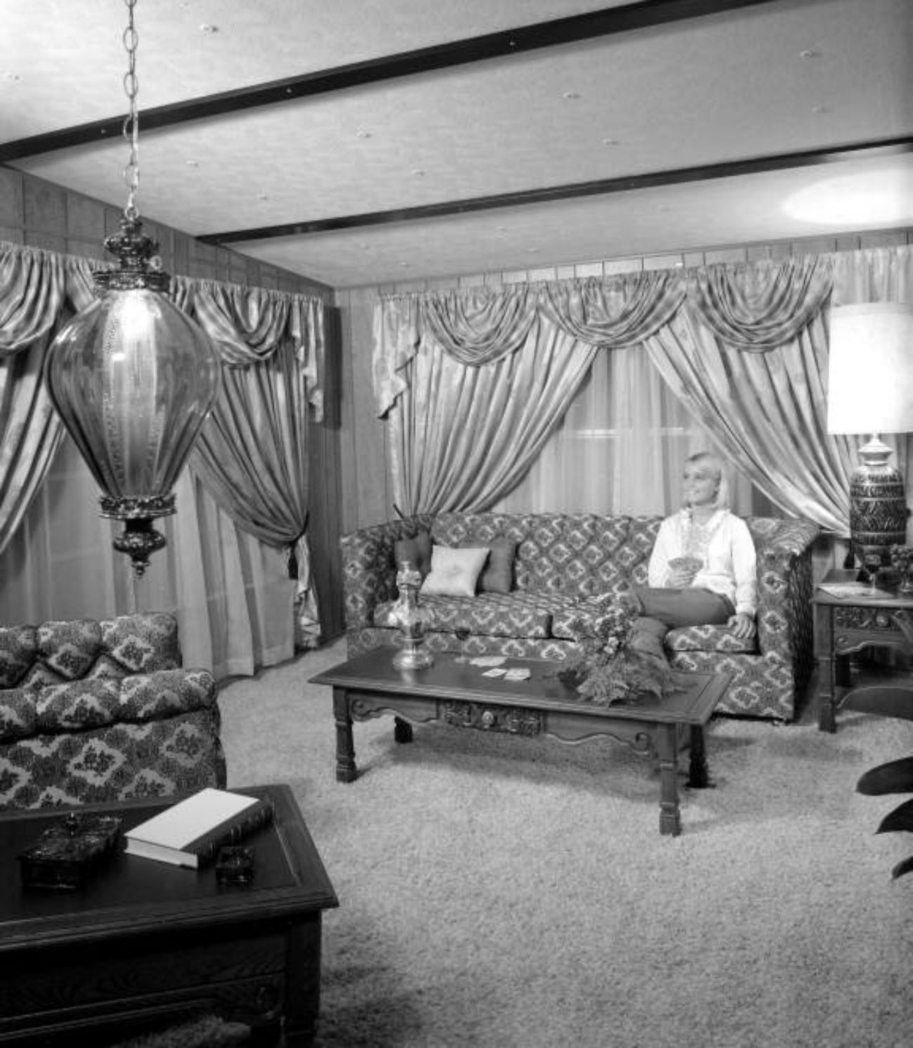 1960s Rococo Living Room with Swag Lamp