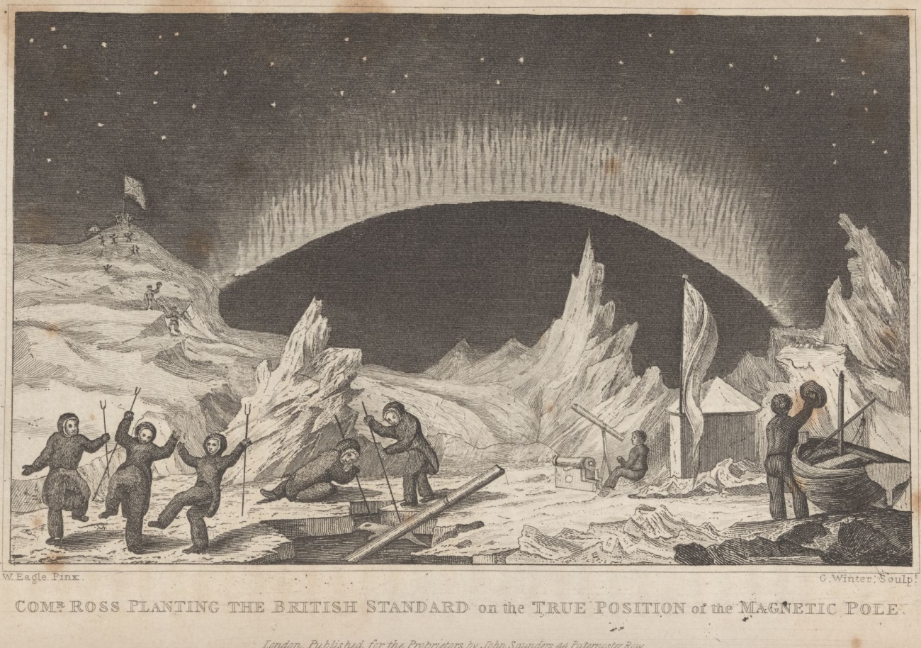 Engraving of Ross Planting Flag at Pole