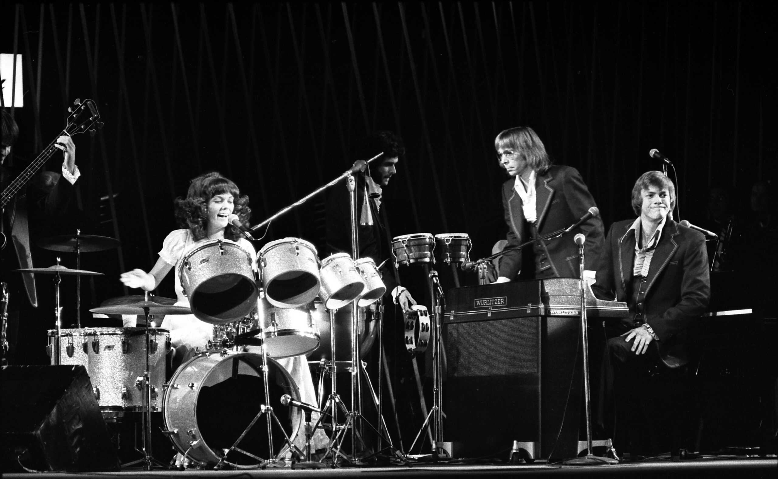 The Carpenters, Karen and Richard, onstage at the Greek Theatre in Los Angeles, 1975