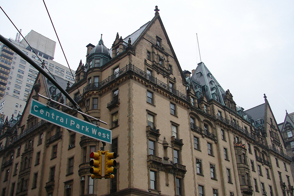 The Dakota building, captured from the street looking up at an angle.